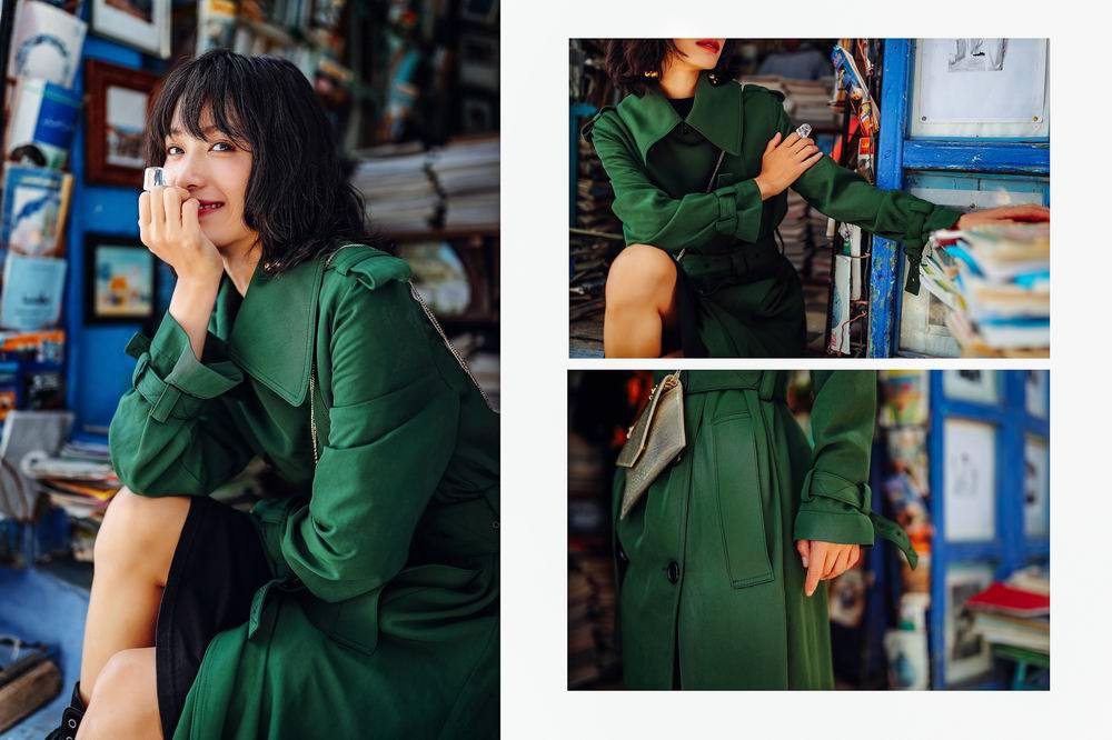 2018原创品牌aki重磅定染长款风衣女秋冬新款翻领系带收腰显瘦