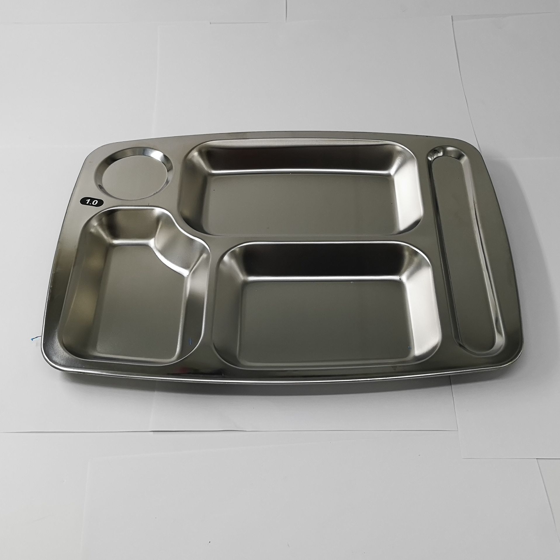 幼儿不锈钢无磁带盖分餐盘大五格快餐盘 学校食堂分格菜盘饭盘