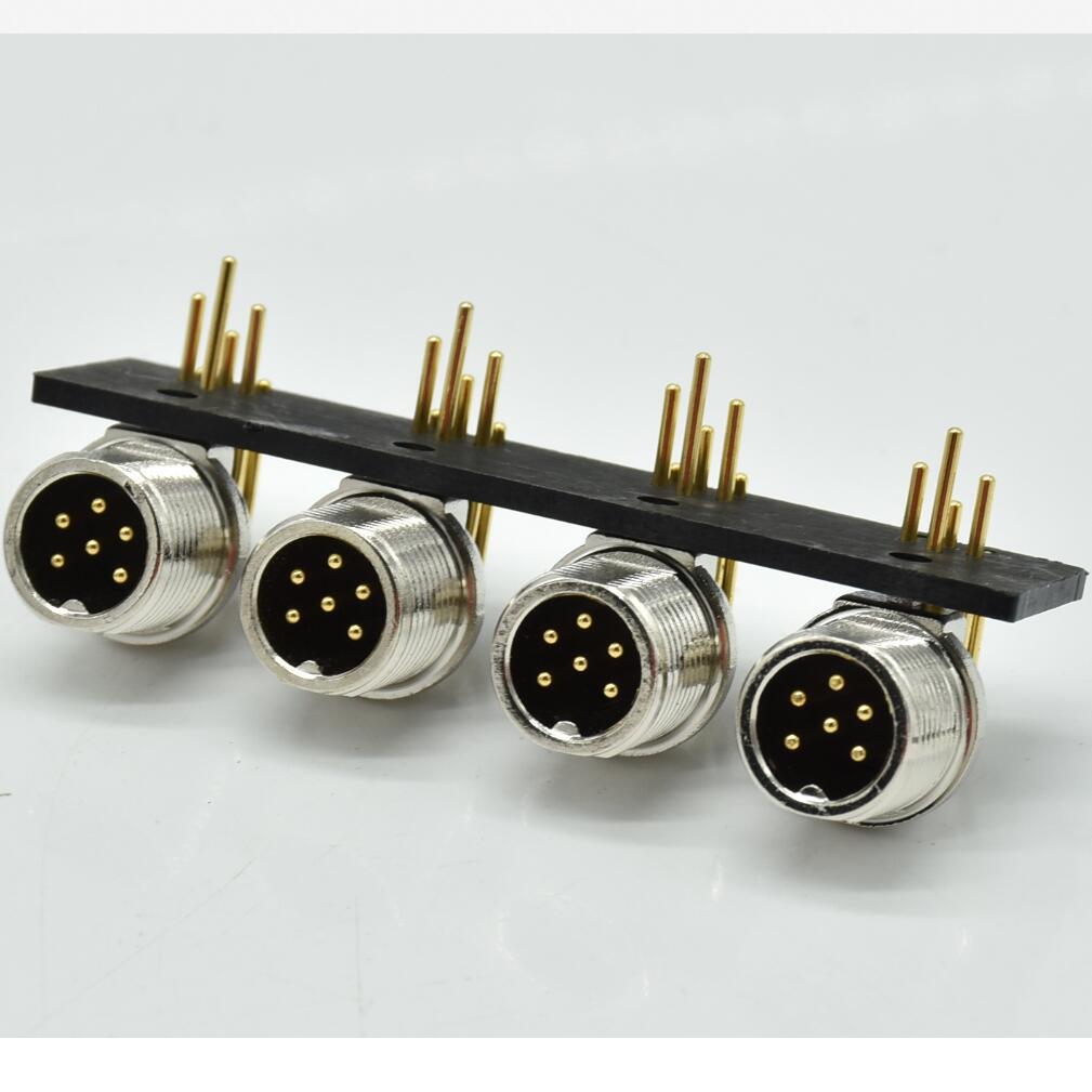 gx12电连接器电缆式母插头12m5p-pcb板接弯针插座