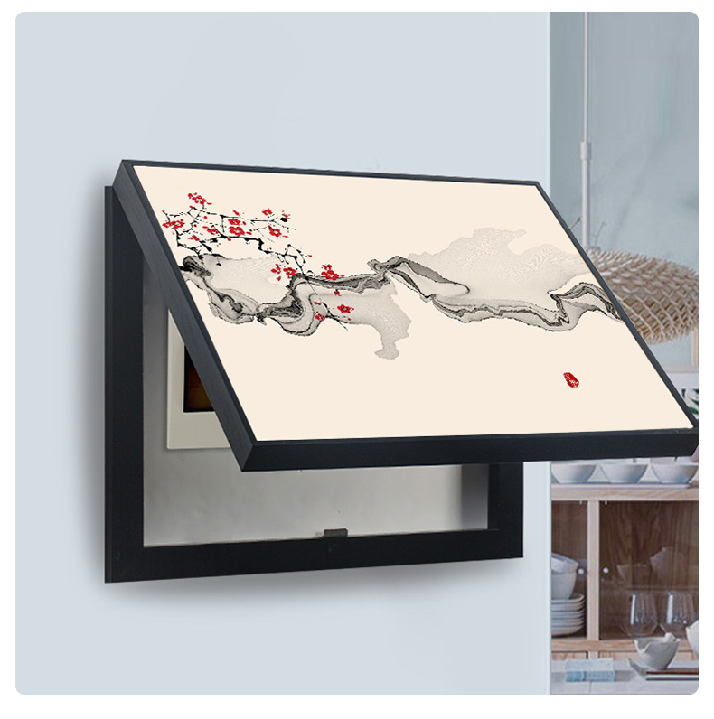 新中式玄关电表箱装饰画抽象山水配电箱挂画弱电箱开关盒遮挡壁画