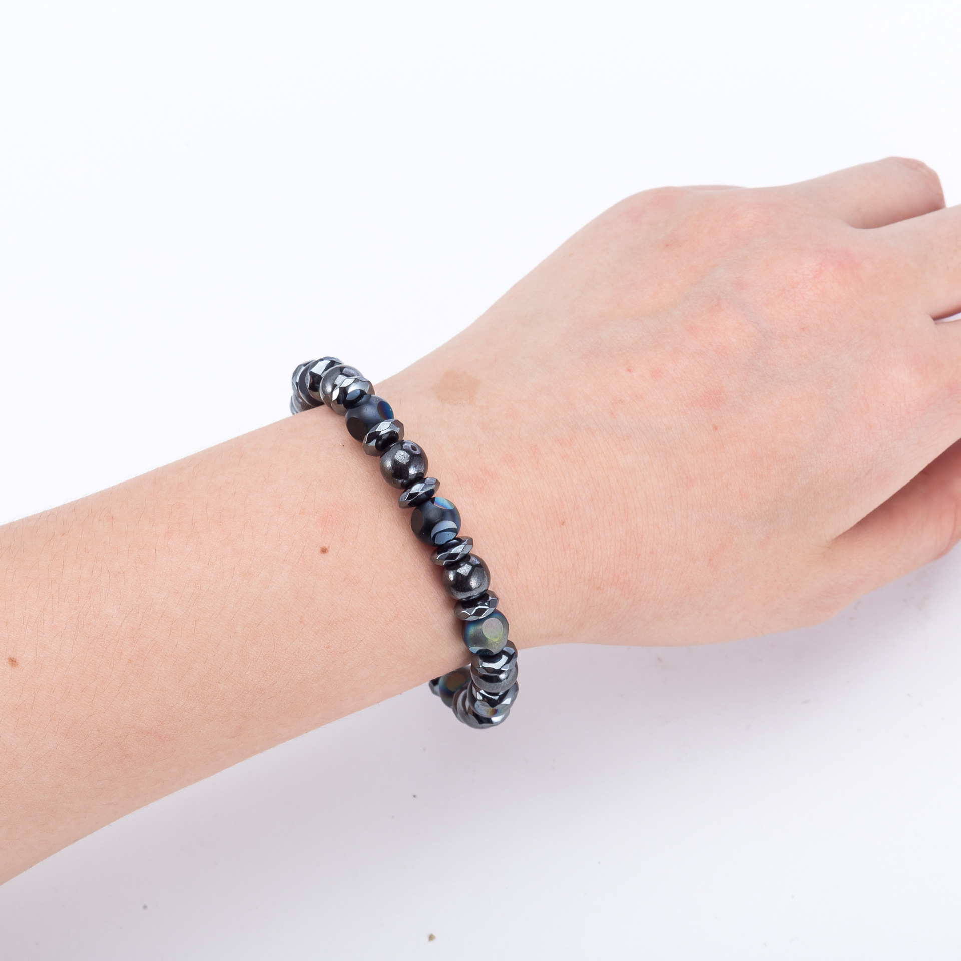 wish亚马逊爆款彩色黑胆磁疗石手链 新款磁石手工编织手串