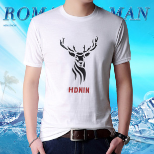 2018夏季短袖男式t恤 胸前鹿角图案印花圆领t恤上衣休闲青年男装