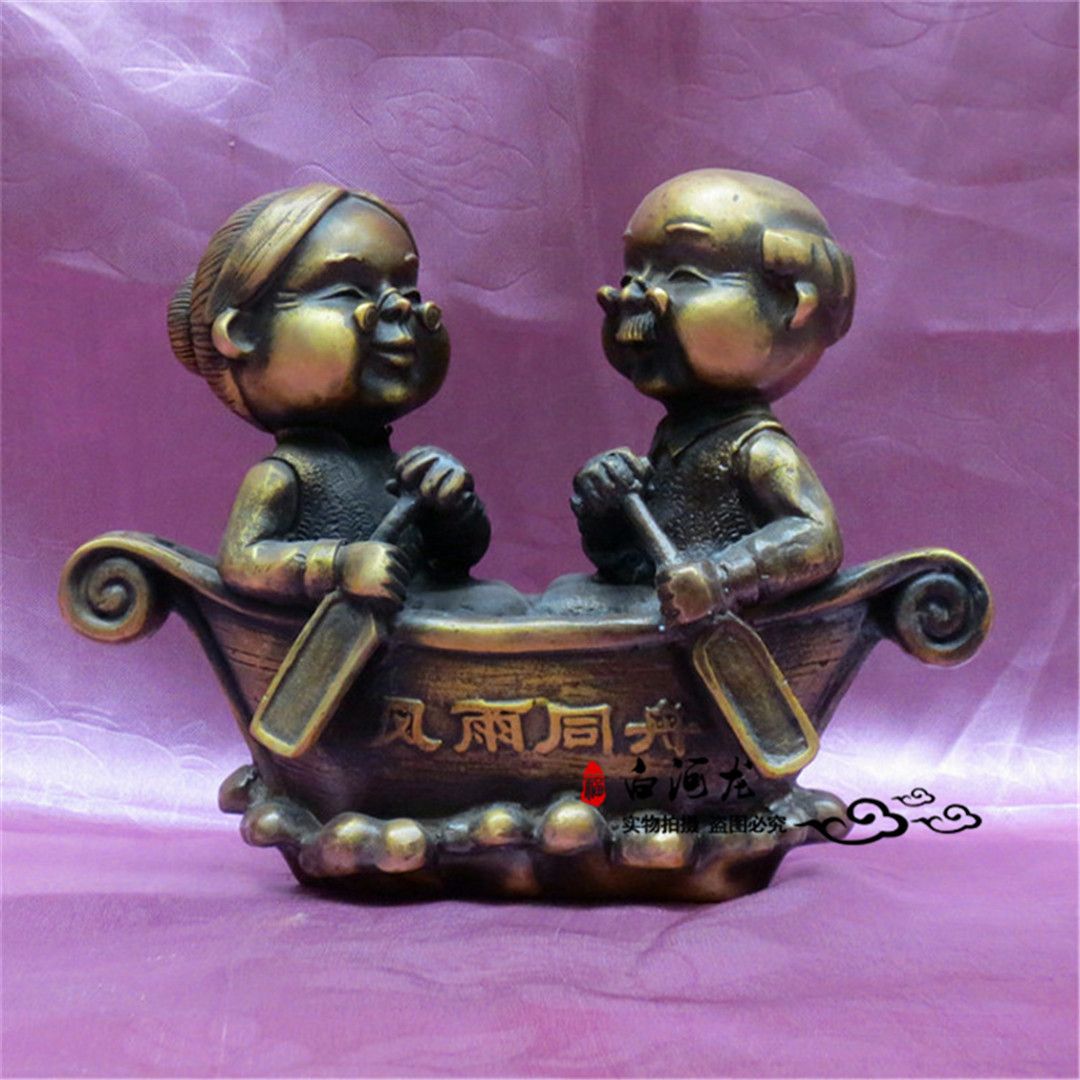 铜器摆件 风雨同舟金婚礼品结婚纪念铜制工艺品卧式摆件一件代发