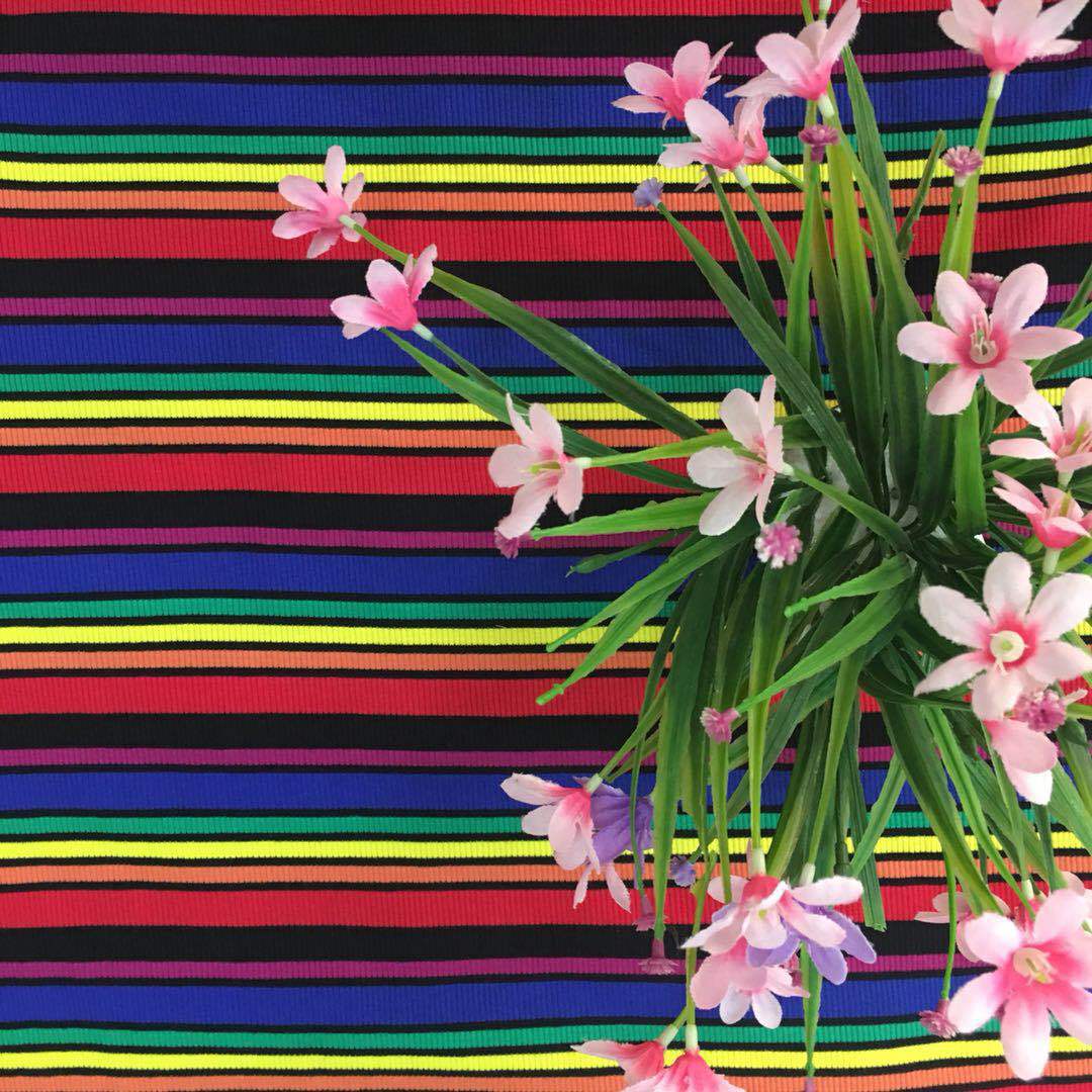 丰彩纯棉七彩条罗纹女装童装时装布料