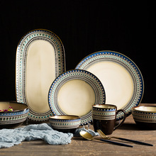 北欧浮雕花纹创意陶瓷餐具家用套装菜盘意面盘汤面碗饭碗鱼盘大碗