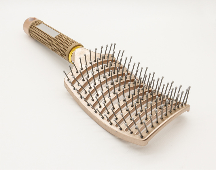 速卖通弧形美发大弯梳直发梳子亚马逊造型梳子家用金色直发梳