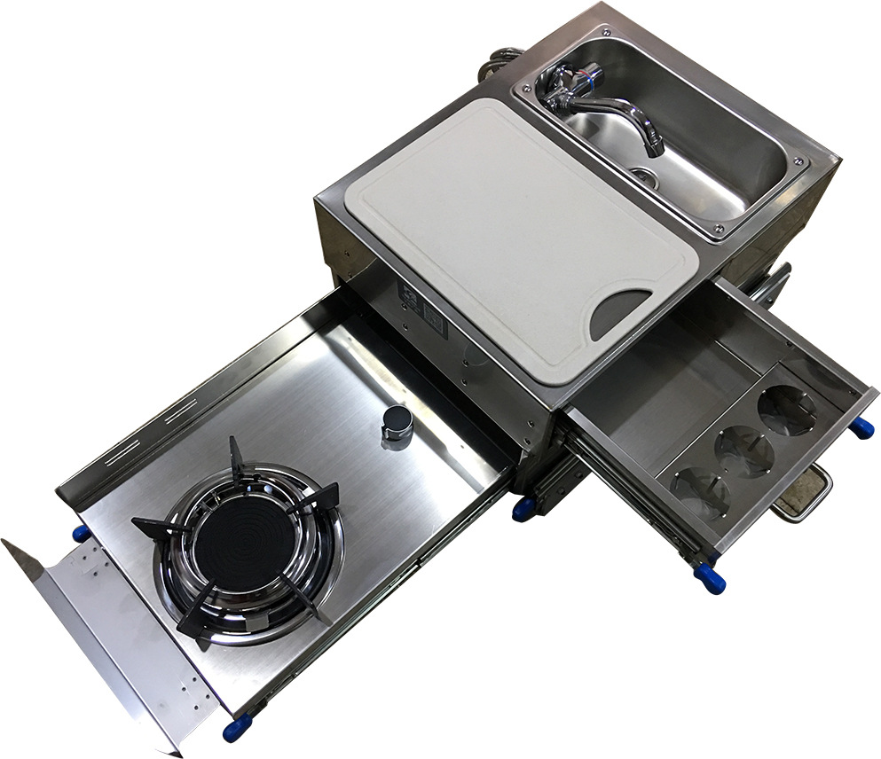 厂家直销广润房车户外外拉厨房迷你型燃气灶电磁炉加水槽gr-c001