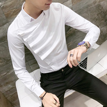 2020秋季新款男士长袖衬衣 韩版修身纯色个性发型师工作服衬衫