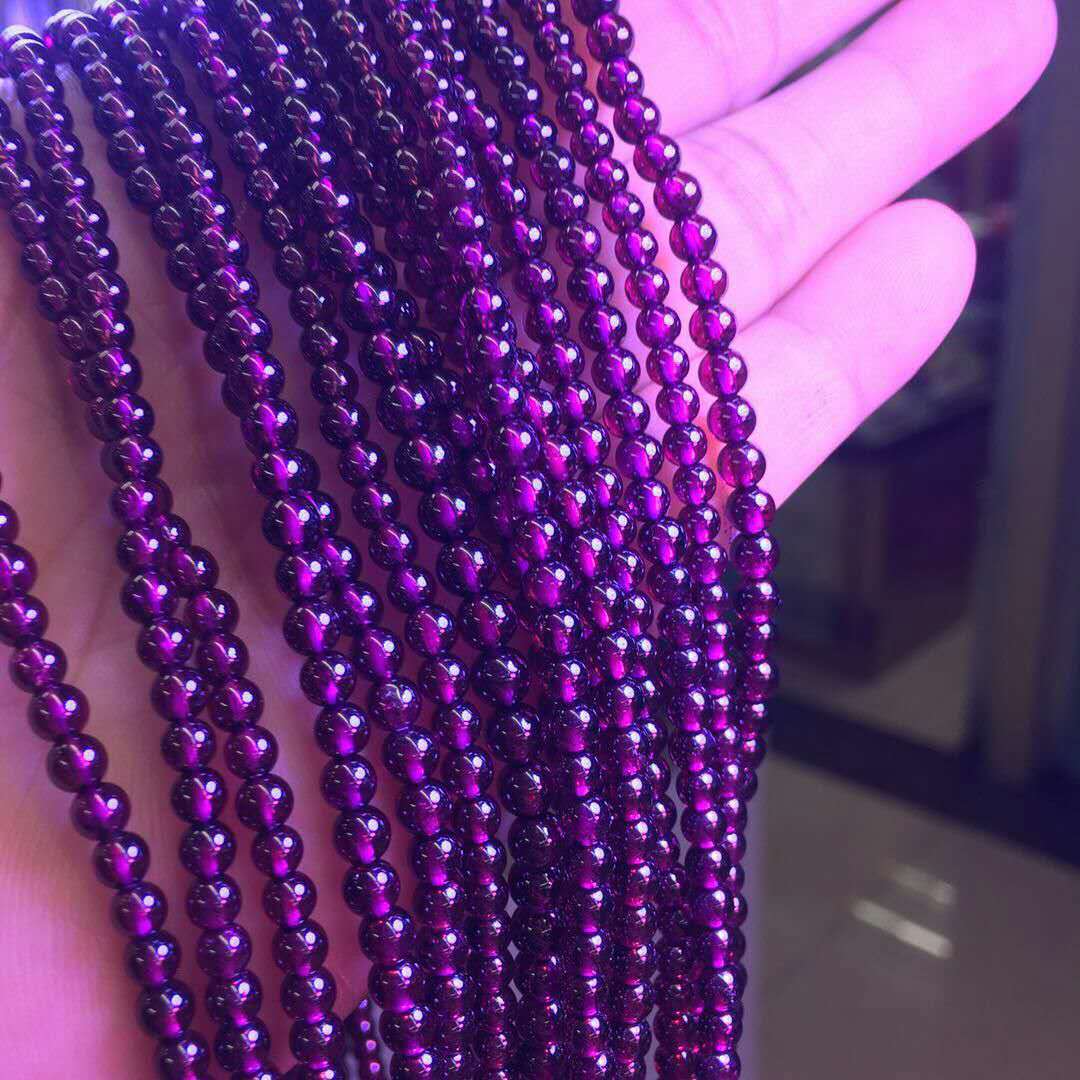 可塘濠琳珠宝天然印度紫石榴石4mm左右四圈手串体美工厂直销