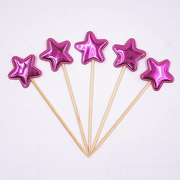 Cake Decorative Planting Flags Mirror Highlight PU Leather Five-Pointed Star Love Dessert Table Cake Flag Toothpick Inserts 5 Pieces