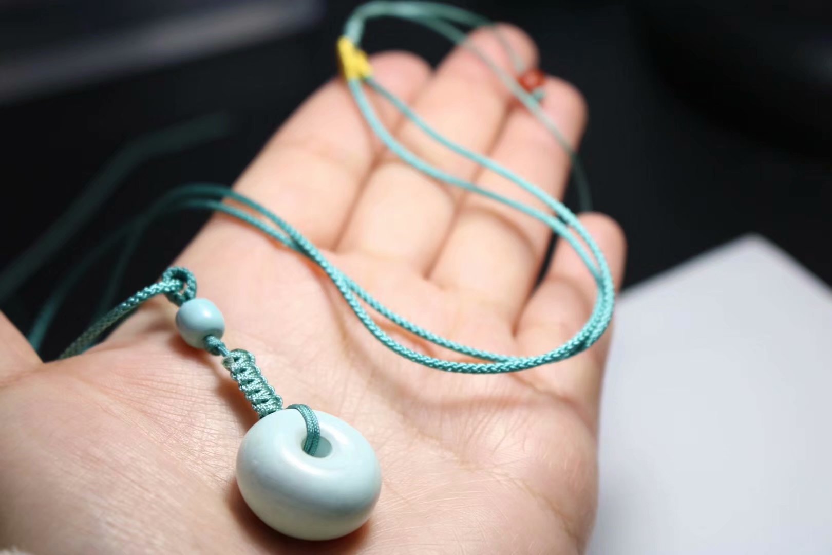 天然原矿绿松石高瓷面包圈平安扣吊坠项链男复古款正品西藏无优化