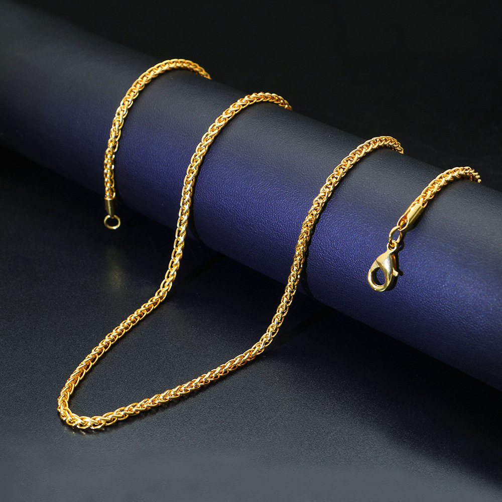 跨境货源 嘻哈项链 麻花链 合金链 大金链子 镀金项链 金色链子