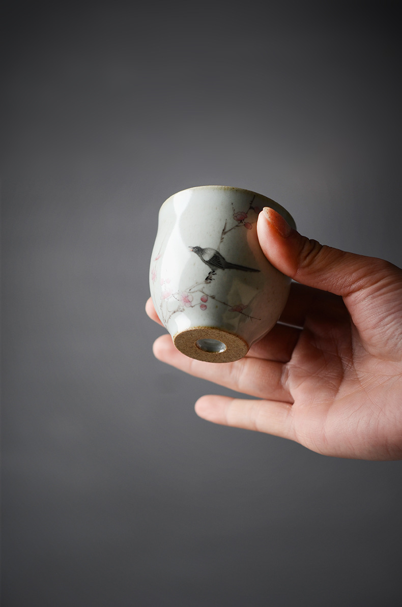 景德镇陶瓷小茶杯纯手工品茗杯个人杯主人杯单杯手绘复古花鸟茶杯
