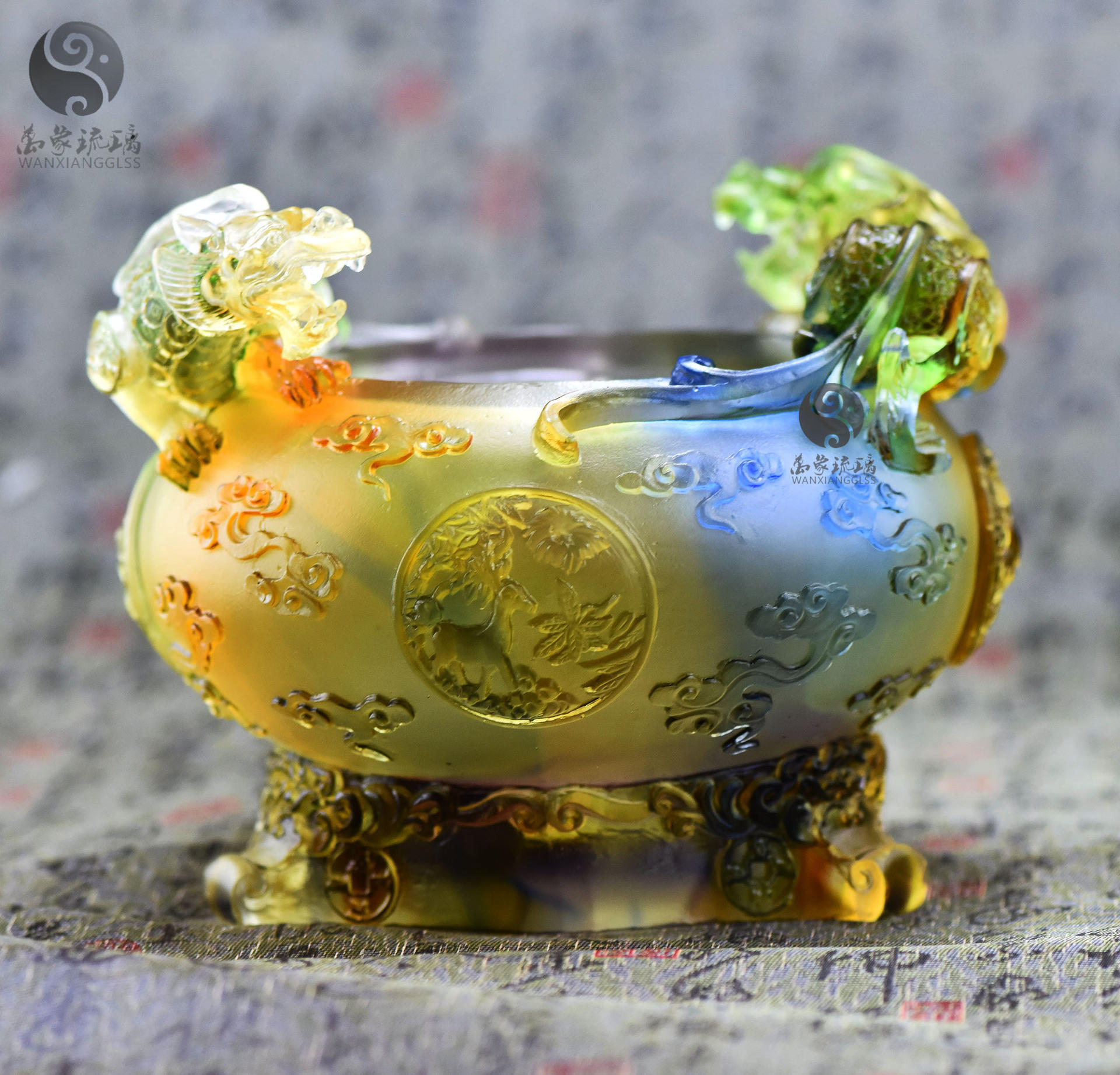 双辟邪招财进宝琉璃聚宝盆聚财摆件工艺品办公室装饰品商务礼品