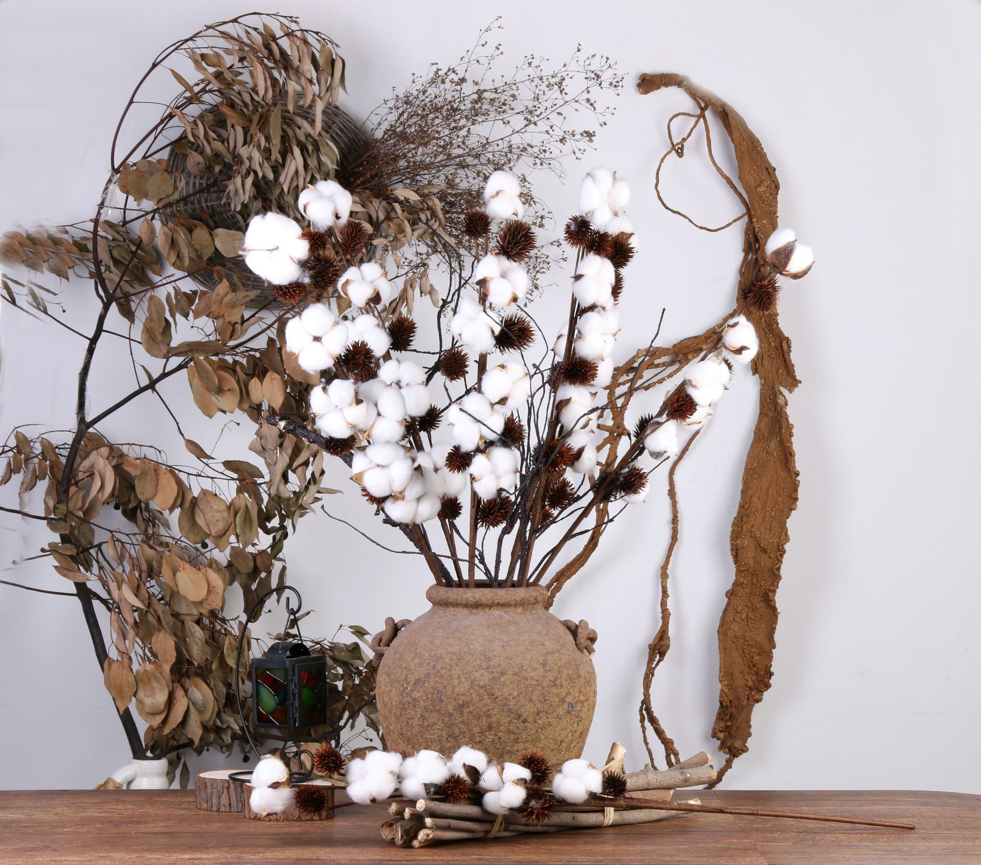 高档仿真花假花棉花单枝客厅装饰插花摄影道具花艺复古永生花批发