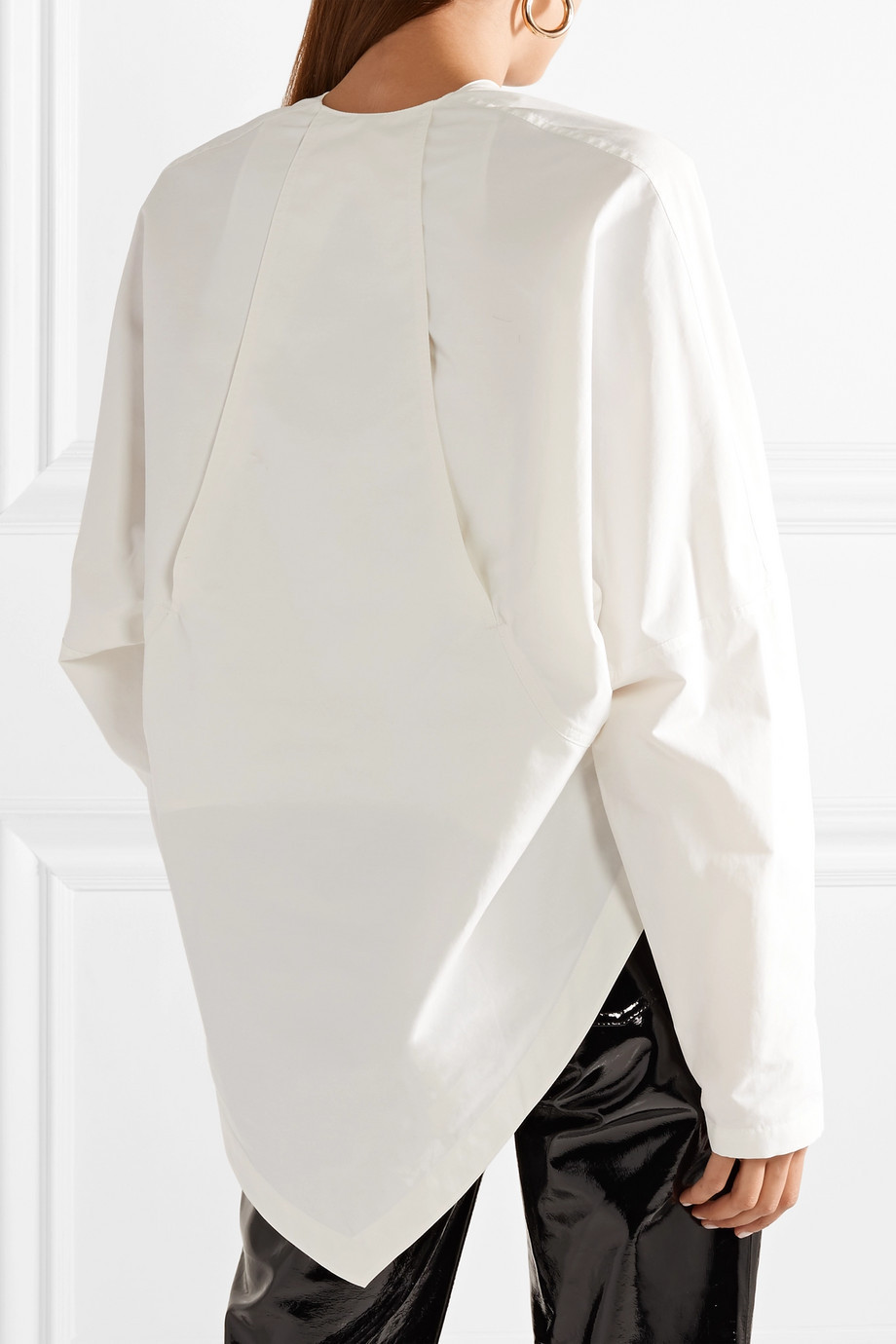 丽朵服饰高级定制2020早春新品不对称纽扣细节棉质混纺府绸衬衫