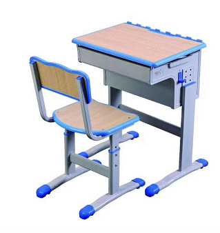 国际整体翻盖式课桌椅可升降蓝色注塑边