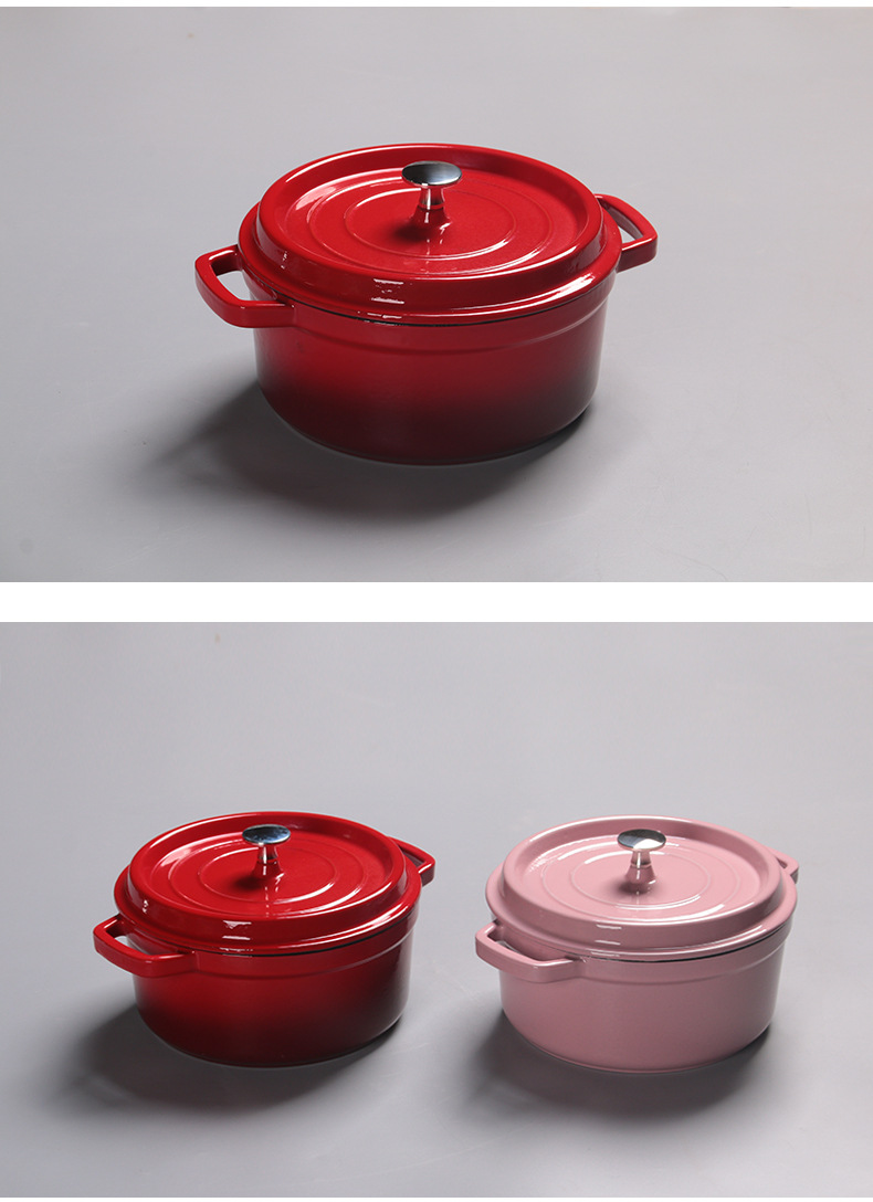 珐琅锅铸铁炖锅粉色红色搪瓷锅22cm24cm加厚铸铁锅可定制一件代发