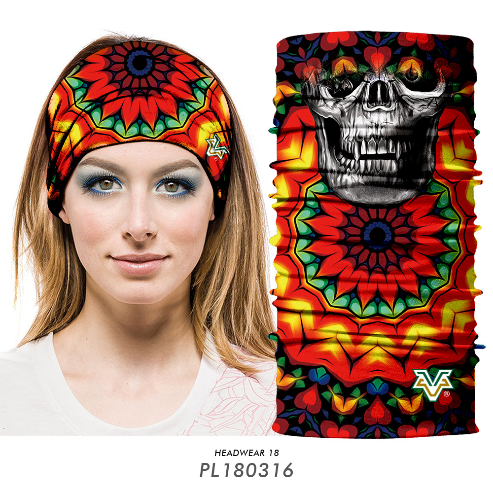 热卖女跑步瑜伽吸汗发带 多功能防尘魔术头巾 骷髅花纹围脖套面巾