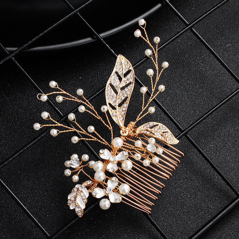 婚庆饰品精美发饰头饰欧美合金花朵手工珍珠插梳厂家直销新娘发梳
