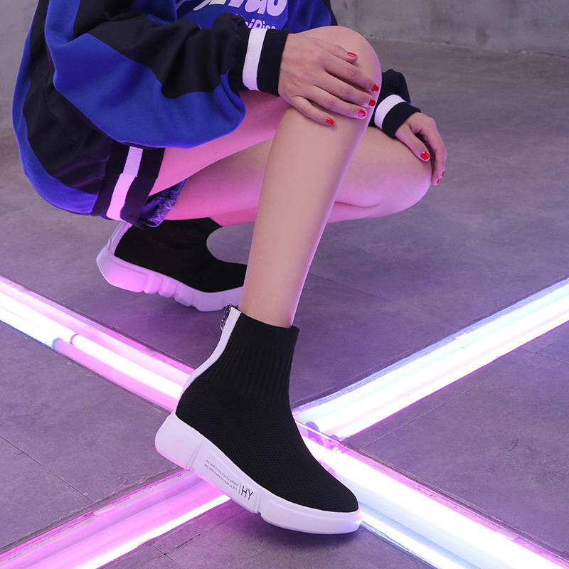 水之彩2019秋新款韩版高帮女学生运动嘻哈街舞休闲弹力袜子鞋