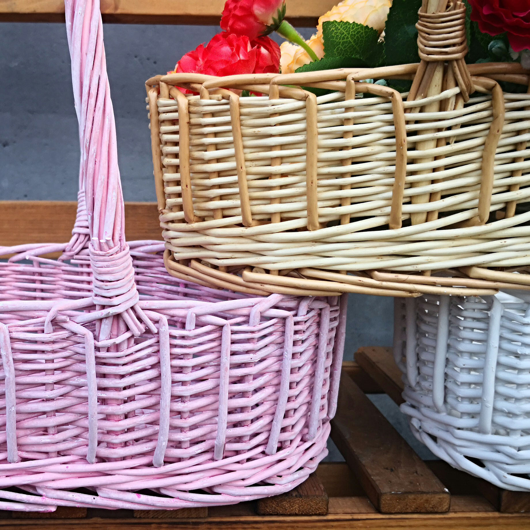 厂家直销柳编藤编木编织花篮干花花器鸡蛋篮收纳篮手提花篮工艺品