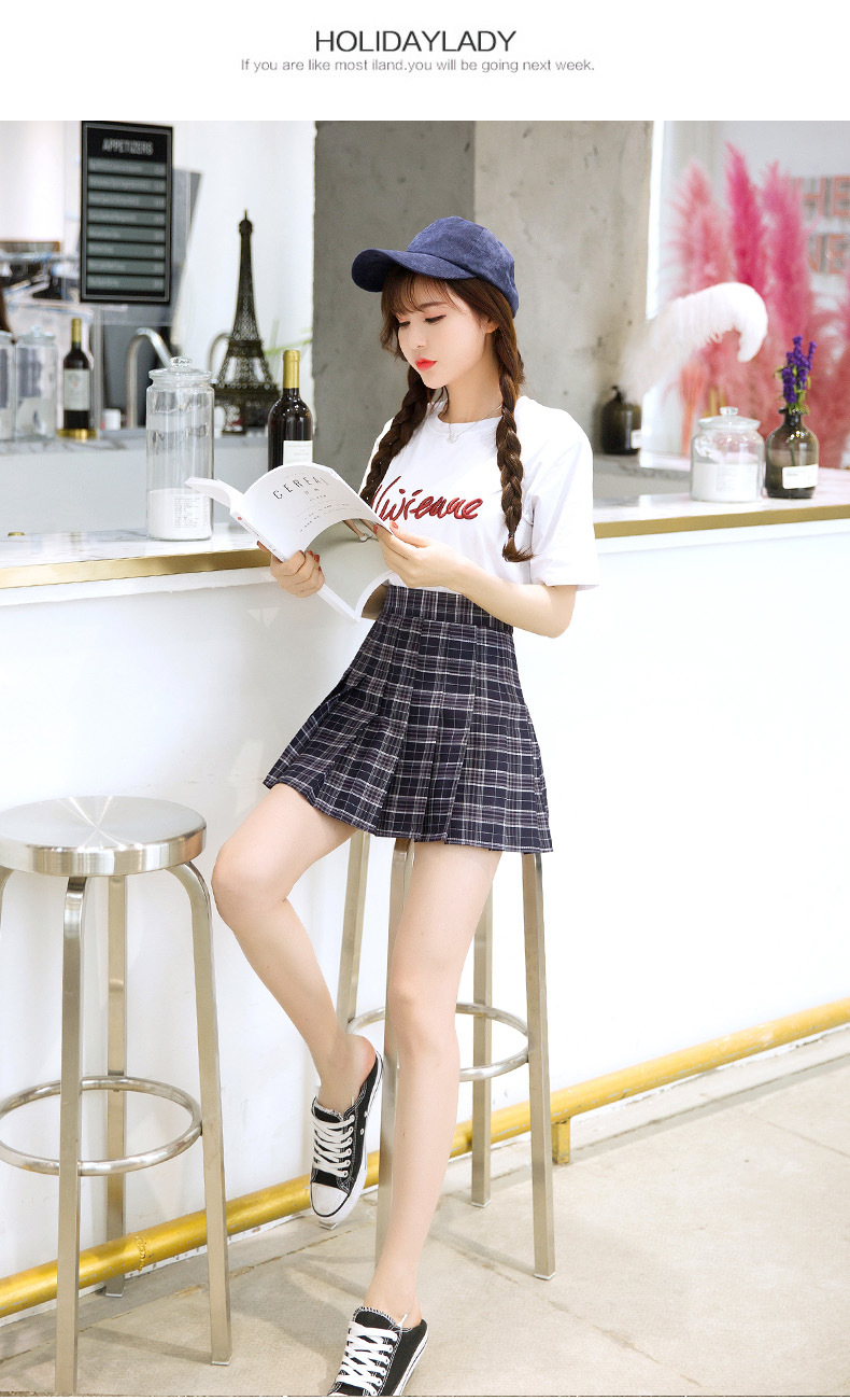 格子百褶裙短裙女夏2021新款高腰半身裙女春秋a字裙格裙学院半裙