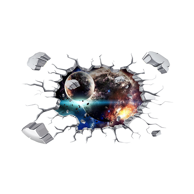 梵汐产品3d立体破洞墙贴 撞击星球 创意背景墙贴画 地板贴fx64023