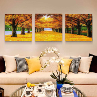 客厅三联风景无框画