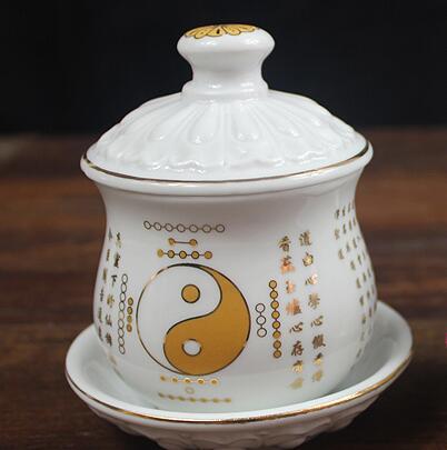 八卦杯太极图供水杯供佛杯仙家圣水杯道教陶瓷净水杯道家用品宗教