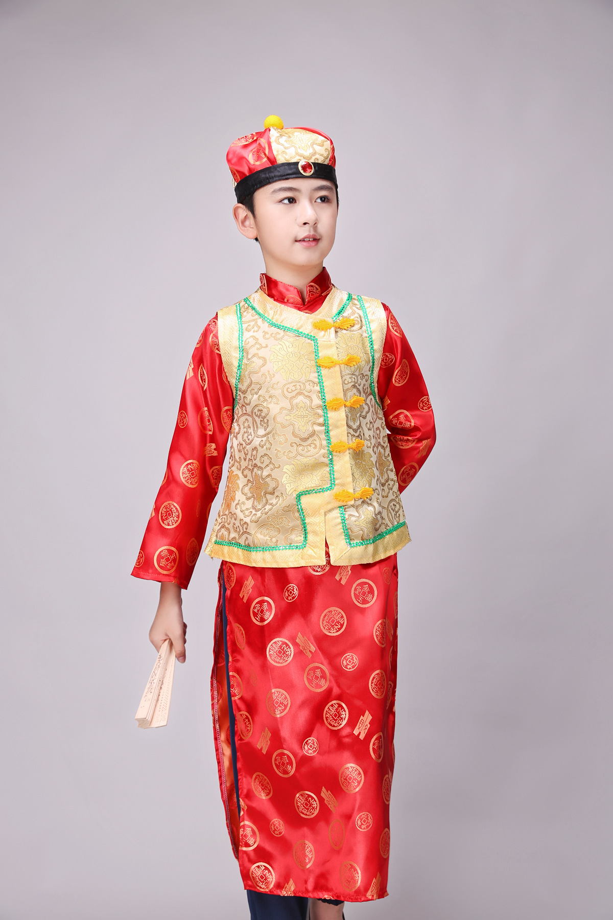 儿童古装男童表演服装唐装清朝古代阿哥贝勒男孩小学生少爷地主服