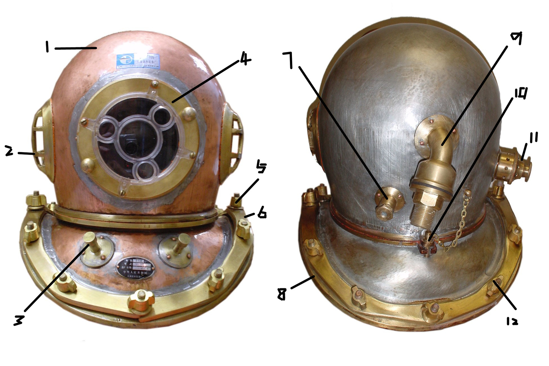 tf-12螺栓潜水头盔 污水重潜铜面罩 水下工程打捞作业潜水帽