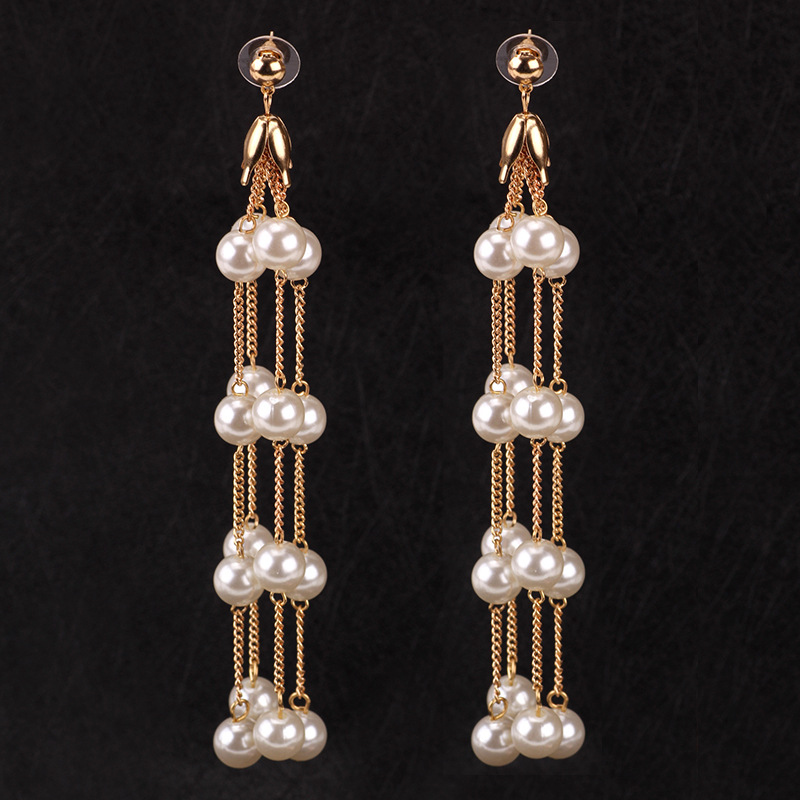 欧美个性珍珠合金流苏耳环高档雨滴吊坠跨境专供00e00418