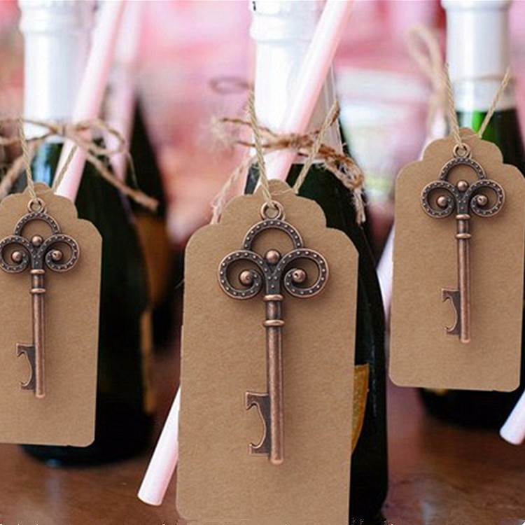 Metal Key Bottle Opener Wedding Gifts Vintage Red Copper Metal Accessories Bottle Opener Pendant 50 Pcs/Set