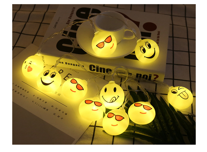 2018新款led灯串电池盒彩灯emjoi表情灯串搞怪表情韩系风厂家直销