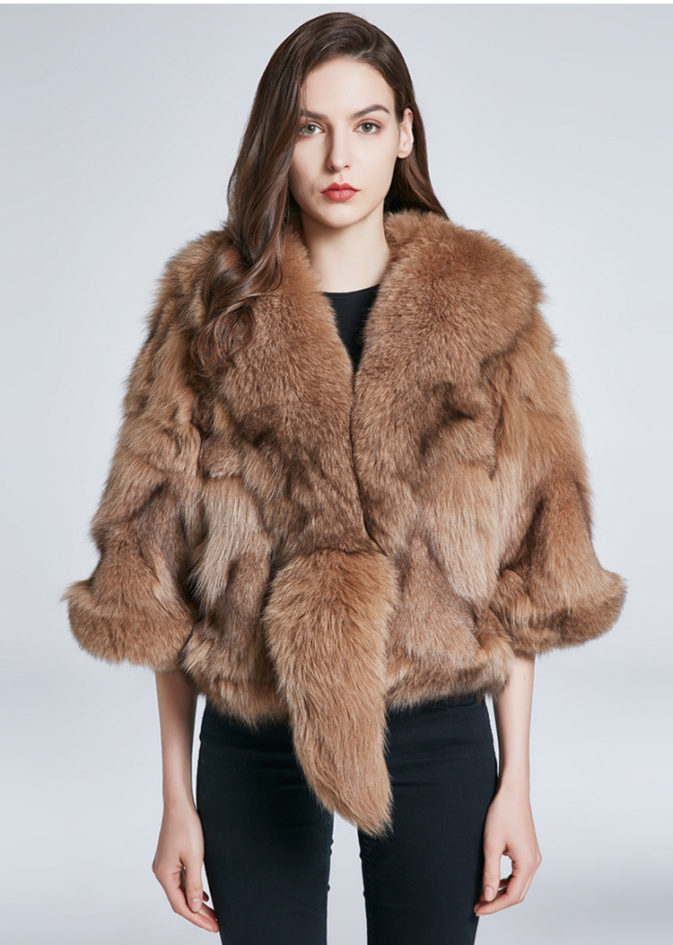 狐狸毛皮草皮毛马甲半袖带头短款韩版女款衣服蝙蝠衫外套2019新款