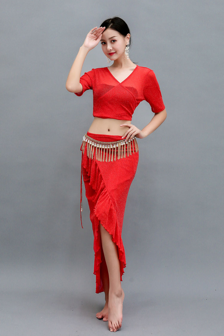 广场舞蹈肚皮舞练功服2021新款服装长裙子套装女成人性感表演出服