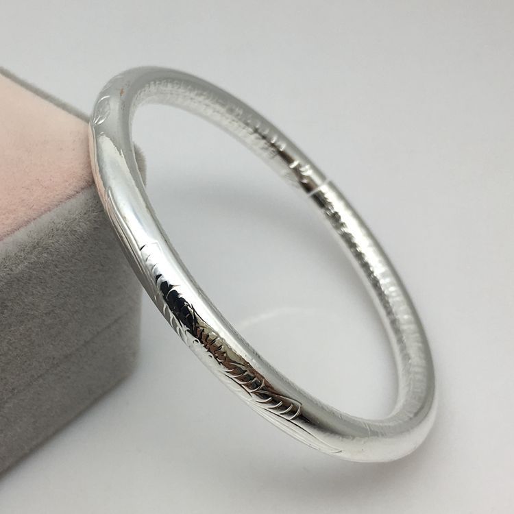 仿真苗银纹银民族风首饰 新款镀银小心经手镯 火烧银手镯