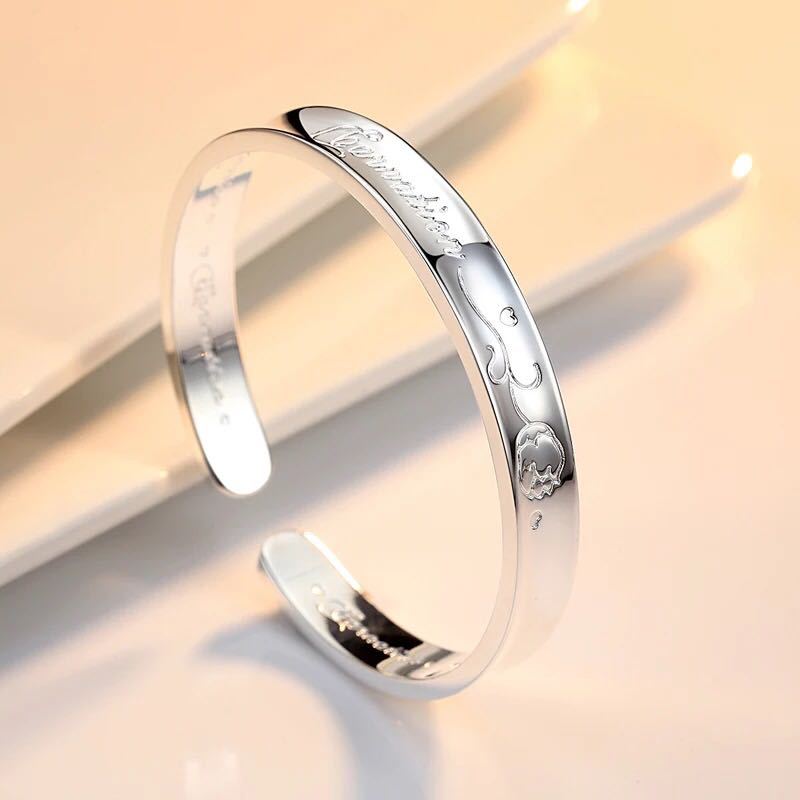 s999纯银女正品纯银实心银手镯子玫瑰感恩之花简约送妈妈手链