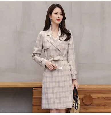 2018梦卓名m18a07款时尚格子风衣大衣春款爆款韩国东大