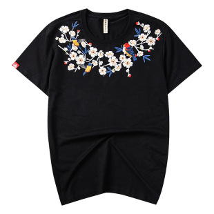 中国风刺绣梅花半袖t恤男