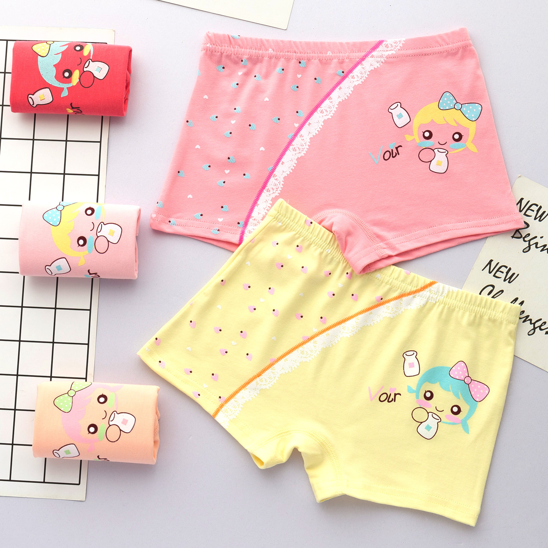 5条装女童男童内裤 rc棉卡通舒适平角裤 大小童儿童内裤批发3-12