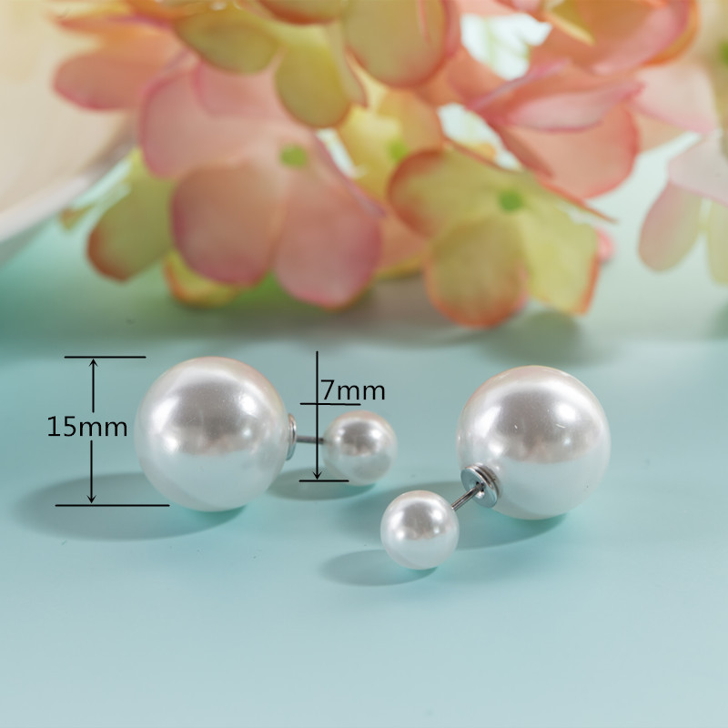 Korean Style Best-Selling All-Match 925 Silver Pin Earrings Pearl Stud Earrings Double-Sides Big and Small Ball Earrings Classic New Wholesale