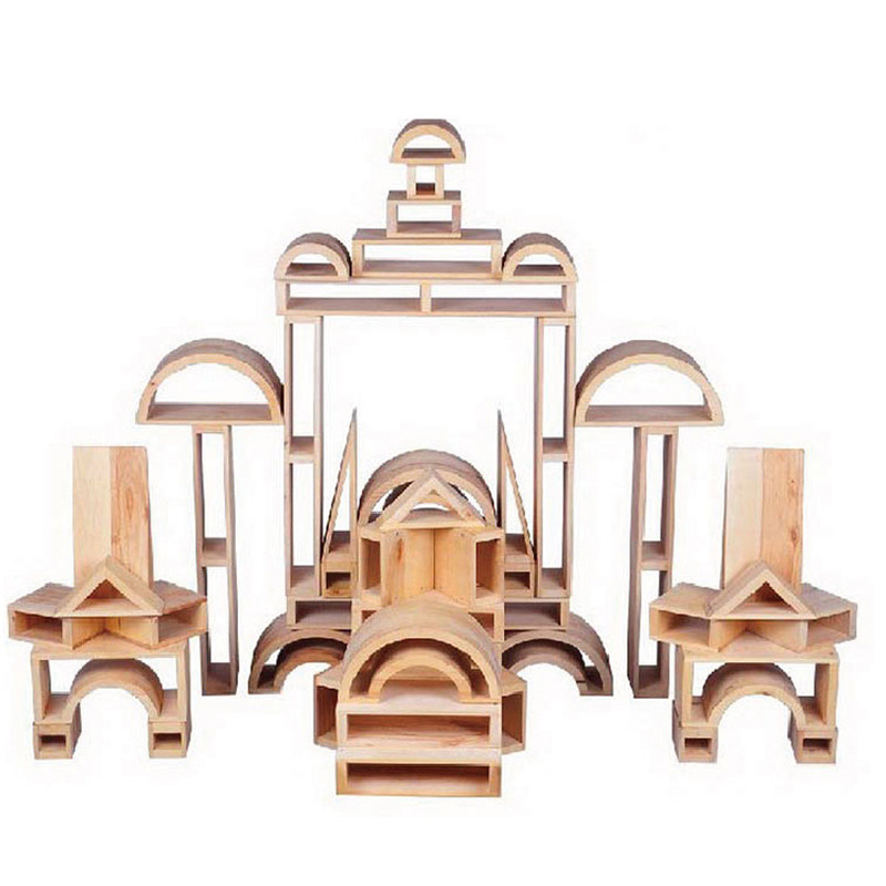 幼儿园大型构建区空心积木大中小班58片橡胶木早教益智玩具厂家