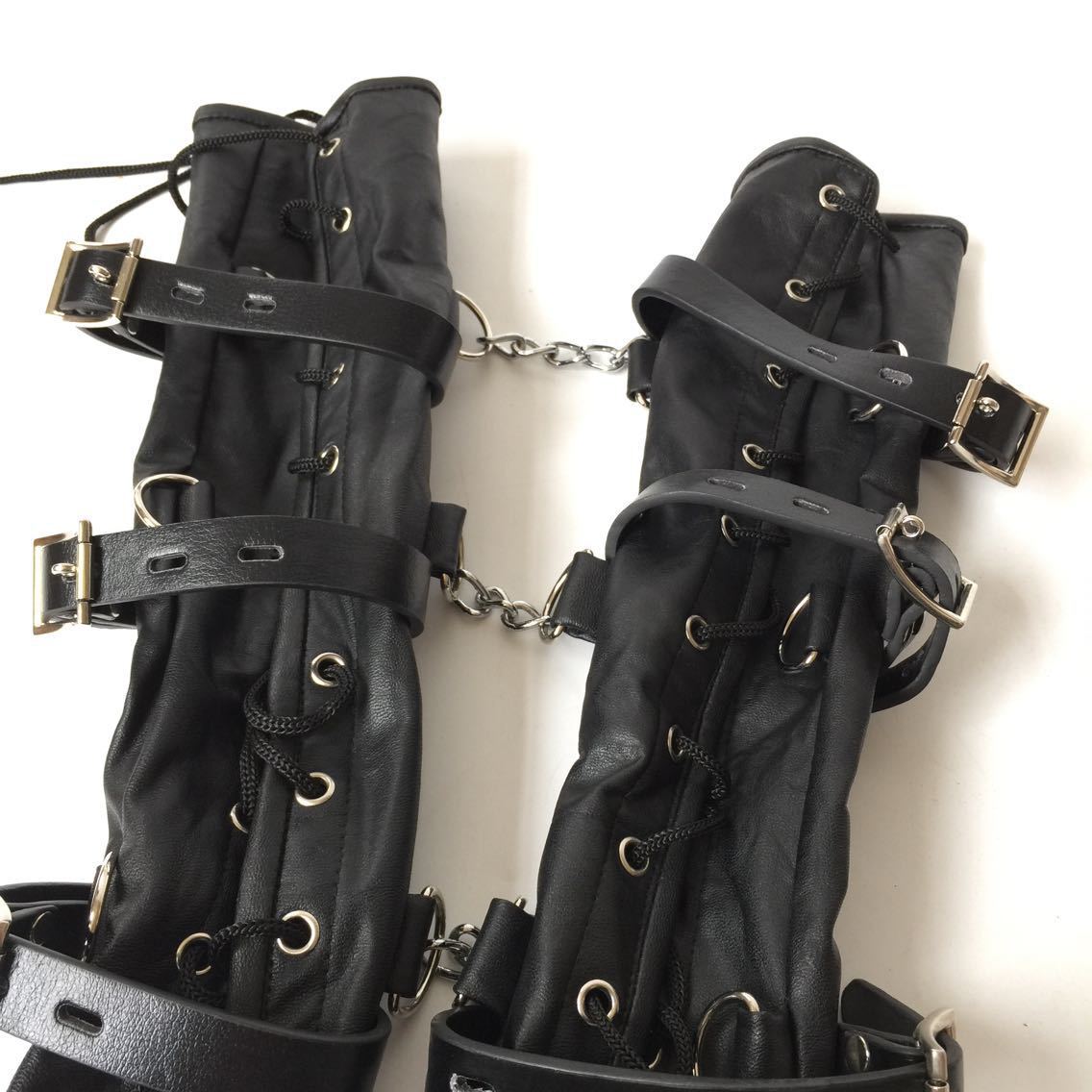 黑色系带紧束单手套紧束手束缚袋禁锢成人情趣用品捆绑皮革拘束