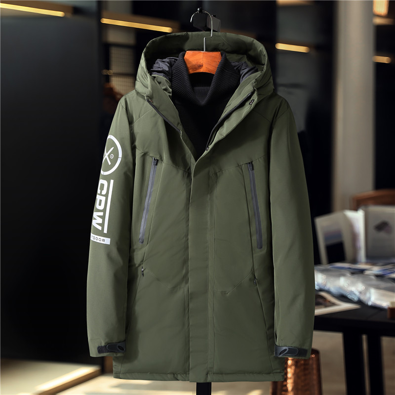 2018新款男装中长款连帽加厚羽绒服8008