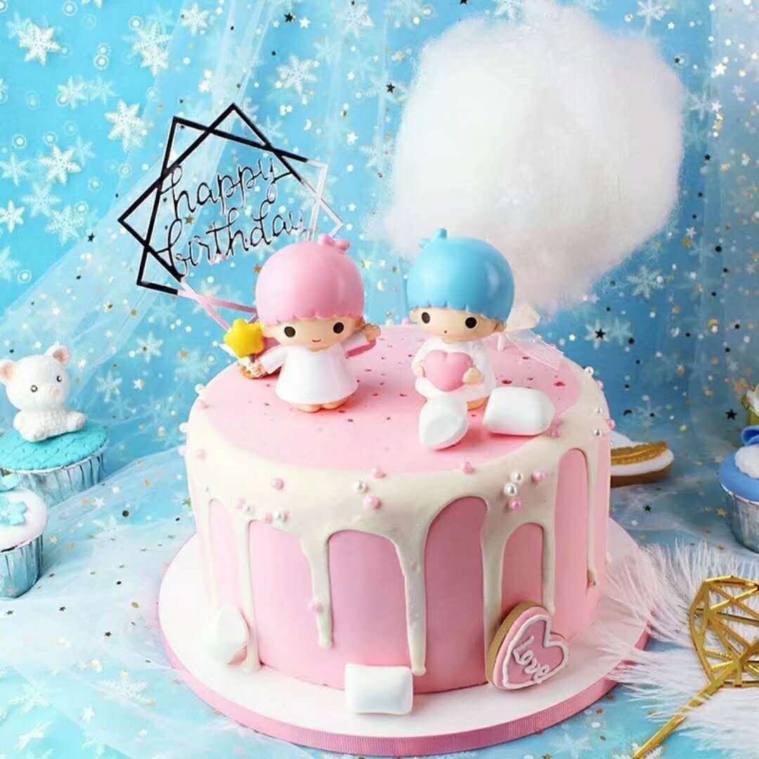 创意ins初恋生日蛋糕树脂摆件双子星烘焙情景件汽车用品家居摆件