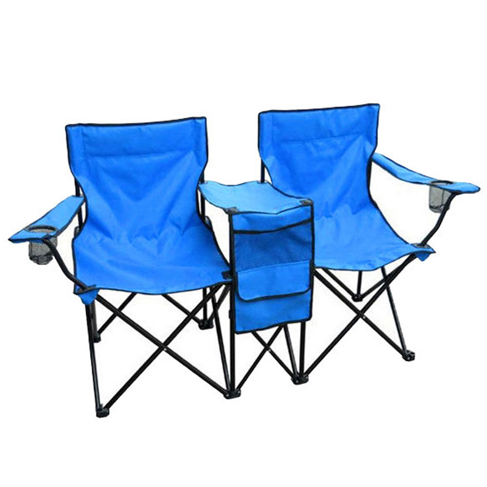 厂家批发跨境欧美户外休闲野营沙滩椅折叠带茶几冰包情人双人椅