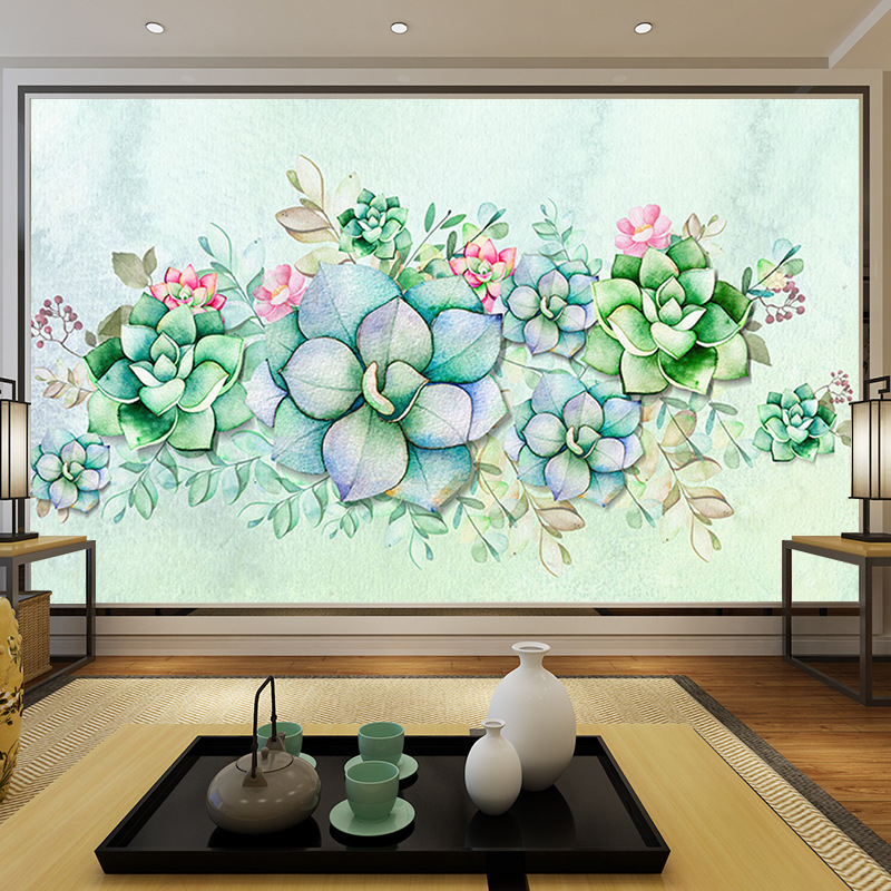 无缝3d墙纸壁纸壁画北欧简约立体多肉植物客厅卧室沙发电视机背景