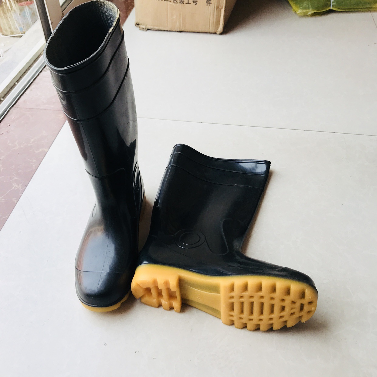 直销批发 双色男高筒长筒插秧靴 高帮劳保工矿水靴 防滑雨靴雨鞋